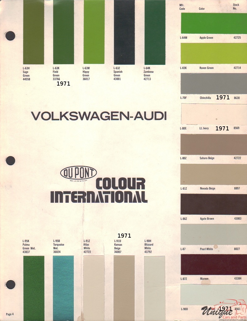 1971 Volkswagen Paint Charts DuPont Cx 5